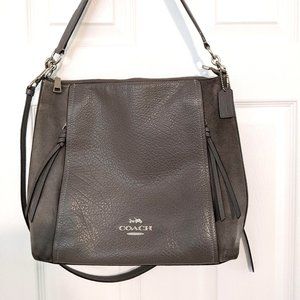 Coach Suede and Leather Hobo Bag, Grey with Long Shoulder Strap
